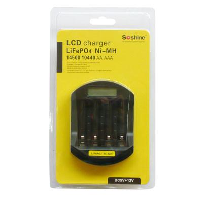 Soshine C5 battery charger for 4pcs LiFePO4 14500/10440 NiMH AA/AAA LCD Quick Battery Charger(USB 5V+DC 12V)