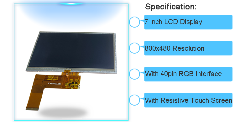 7Inch LVDS Wuxga TFT LCD Screen Panel Module 40 Pin 800X480 Touchscreen