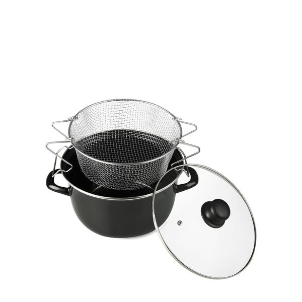 Classic Black Enamel Deep Fryer Pot With Basket 26/28cm For Chips