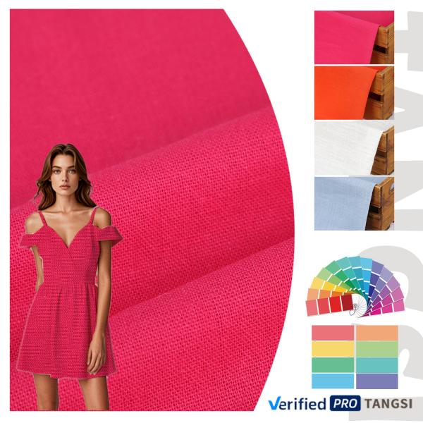 Large Quantity of  Ready Goods in More Than 50 Colors  Woven Plain Fabric Linen Viscose for Making Clothes