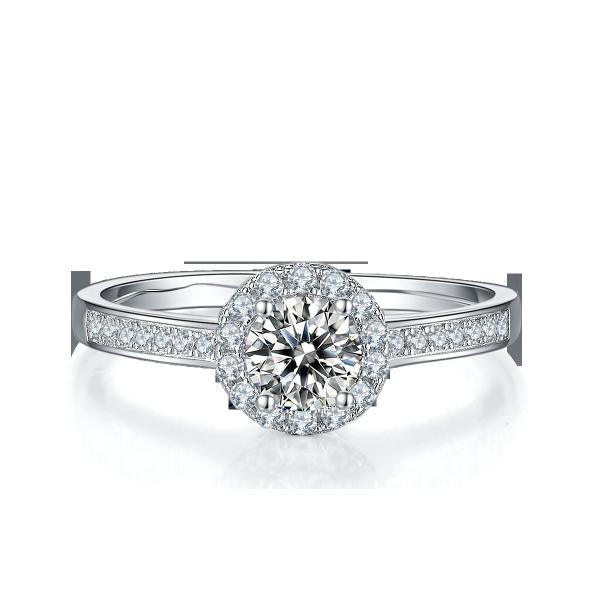 Main Stone Round Pattern Cut 9k Moissanite 925 Silver Women Ring