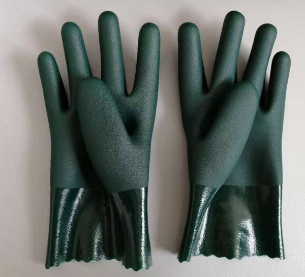 EN374 Sandy Finish Double Dipped Pvc Knit Wrist Gloves Fully Coated