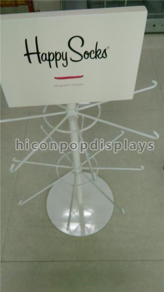 2-Layer White Pop Merchandise Displays Unit Custom Happy Socks Display 16 Hooks