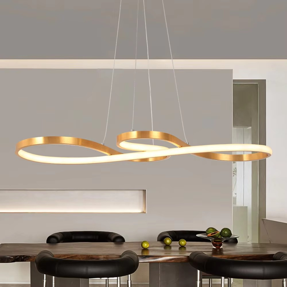 Lámpara de pendiente de oro en espiral y blanco acrílico difusor para salón y cocina abierta o decoración de la iluminación del dormitorio