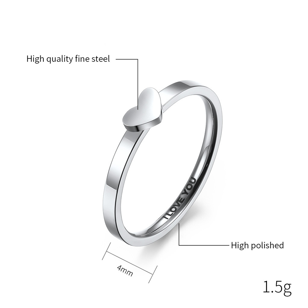 Bague en forme de cœur en acier inoxydable plaqué or pour fête de mariage, bague de Saint-Valentin personnalisée