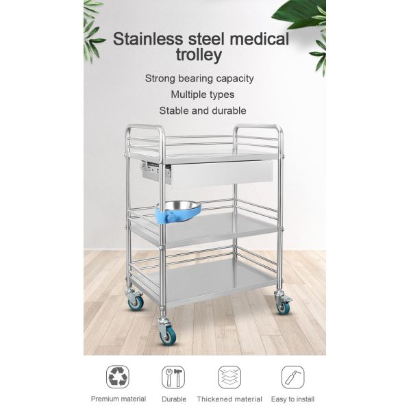 2 capas Hospital de acero inoxidable carro de instrumentos médicos