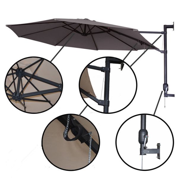 Polyester Fabric Steel Round Waterproof Eave Parasol Wall Umbrella for Adults