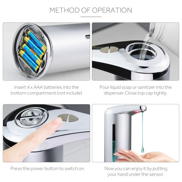 ABS Plastic Touchless Hand Soap Dispenser 340g DC 6V 250ml For Hotel Home