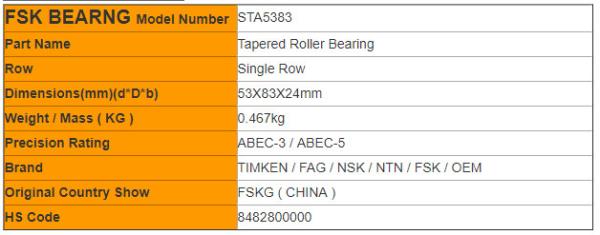 High Speed STA5383 Tapered Roller Bearing Differential Bearing 53mm X 83mm X 24mm
