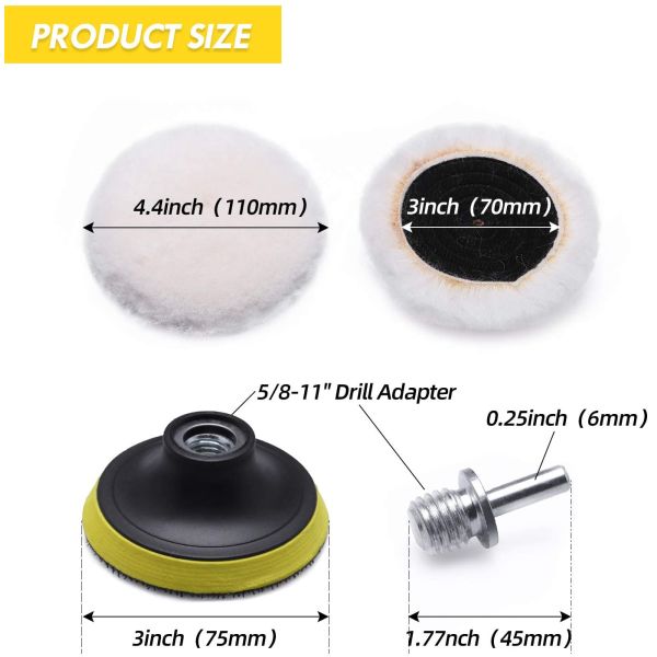 пусковые площадки шерстей 70mm колеса 7Pcs Buffing полируя установили 4,8 унции