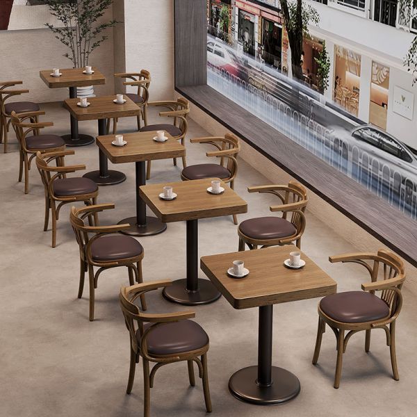 Retro American Style Solid Wood Metal Base Restaurant Furniture Cafe Table and Chair Set for Sale