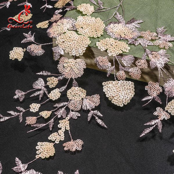 Оптовая африканская французская черная ткань шнурка Sequin цветка для одежды свадьбы