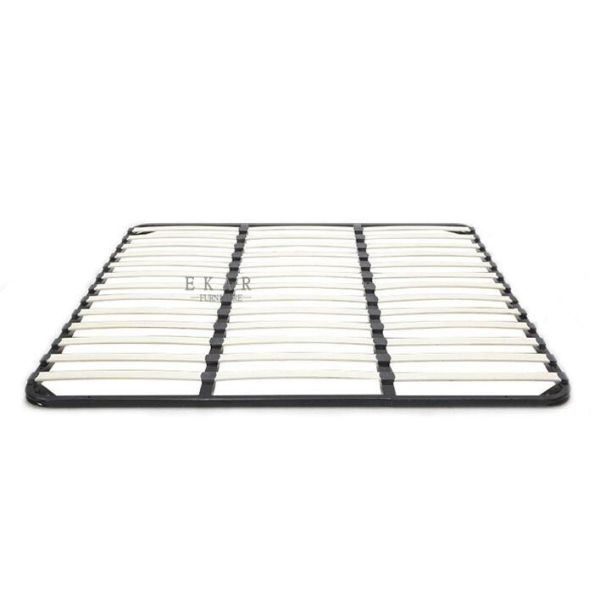 Wooden Frame Unique Shaped Upholstered Headboard Latest Double Bed Design