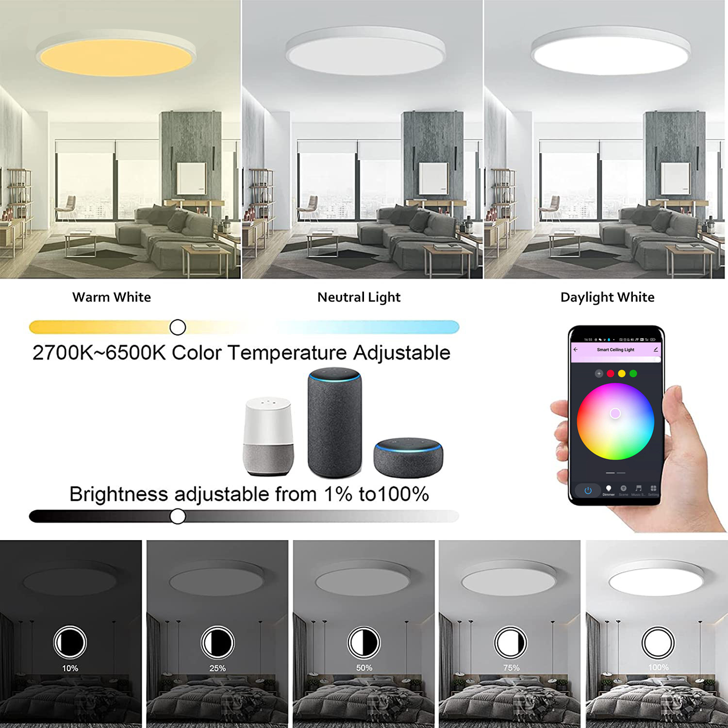 Потолок спальни Dimmable привел потолочное освещение музыки для умного дома Tuya Glomarket