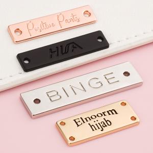 Zinc Alloy Metal Label for Swimwear 2 Holes Rectangle Rose Gold Custom Logo Hats