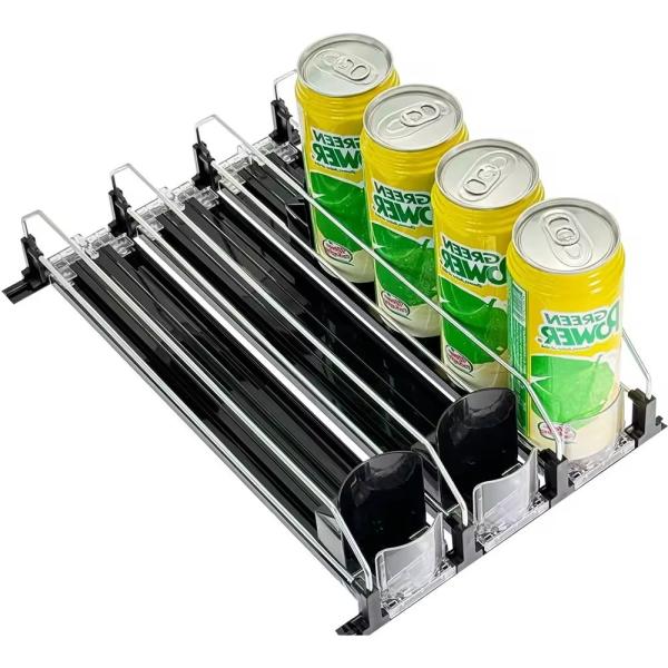 Soda Can Dispenser For Refrigerator , Roller Version Self-Sliding Drink Organizer For Fridge And Adjustable Width