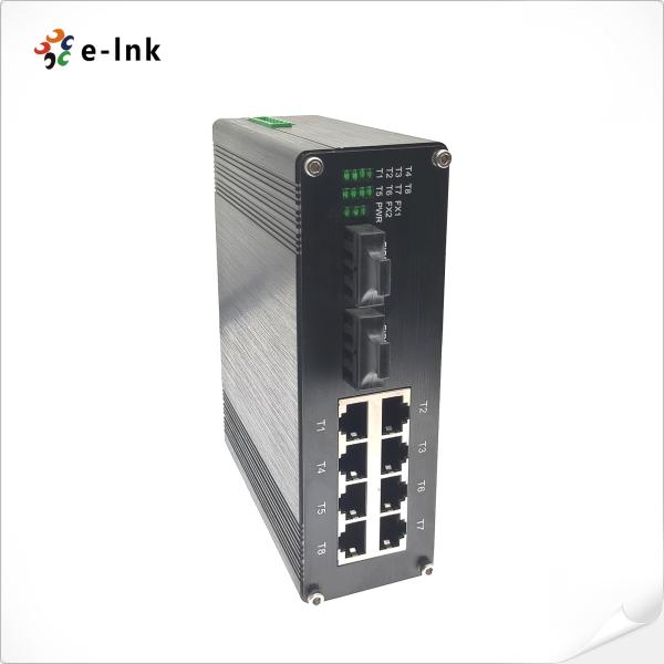 Switch PoE+ Gigabit de 8 puertos industriales con 2 enlaces ascendentes de fibra óptica, diseño robusto