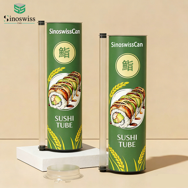 Push Up Sushi Paper Tube Packaging Food Grade Cylinder Can with Chopstick Holder
