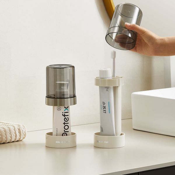 Modern 2 Slots Toothbrush Holder Stand With Tooth Brush Cups Cover