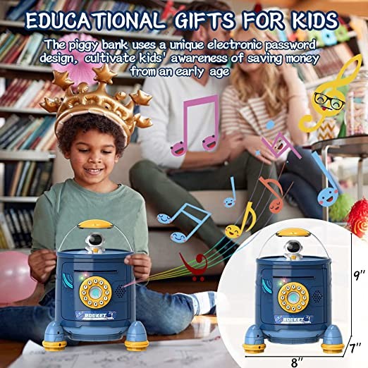 Kids ABS Material Pink And Blue Color Rocket Piggy Bank For Educational