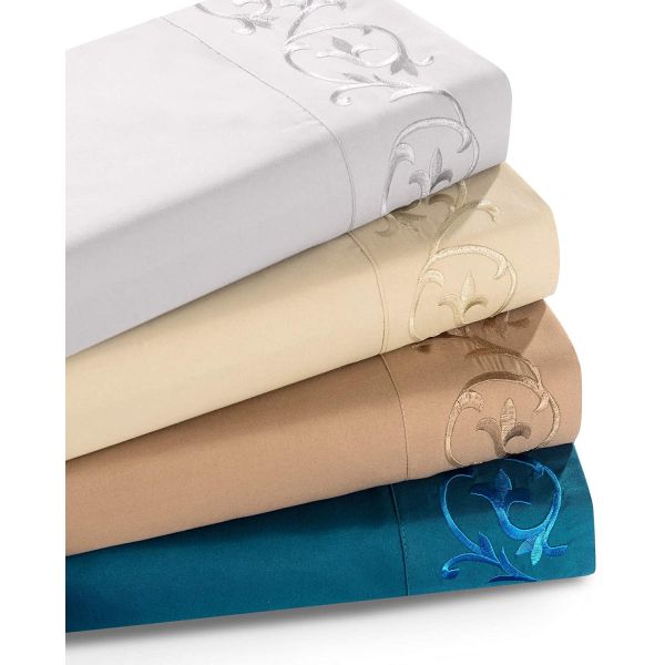 NO Filling Elegant and Modern Scroll Flowers Embroidered Sheet Set 4pcs 100% Polyester