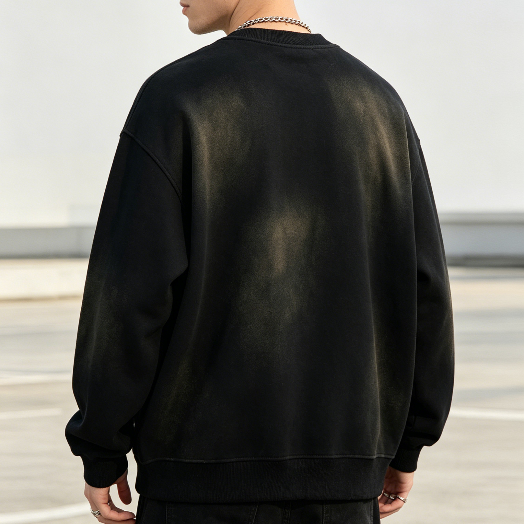 Loose Fleece Lined Hoodie Permanganate Washed Crew Neck Streetwear 351GSM - 400GSM