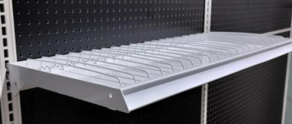Craft Pain Metal Gondola Shelf With Wire Dividers Hung At Two Angles