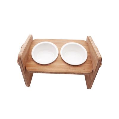 Proteger a coluna cervical fácil de limpar alimentador de cerâmica para animais de estimação com suporte de bambu ajustável