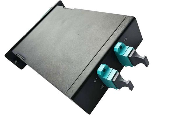 LC Quad Multi Mode 24 Fiber MTP MPO Cassettes 6 Ports Fully Loaded Aqua Blue