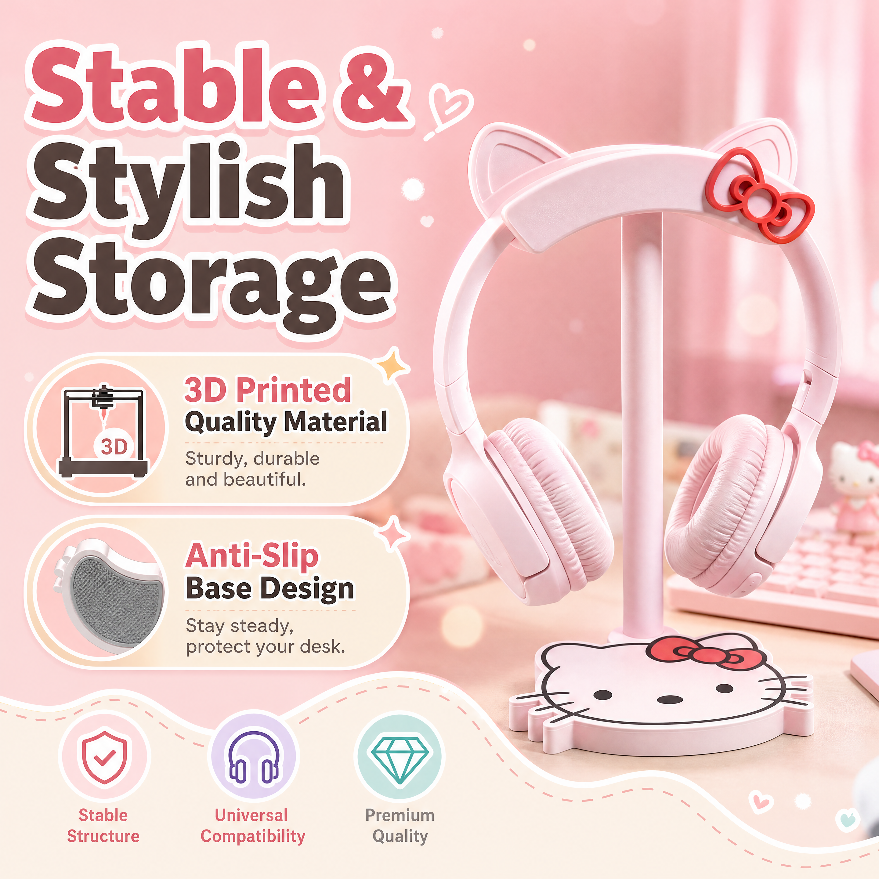 Decorated Cartoon Household Items To 3d Print Kitty Base Headphone Display Rack