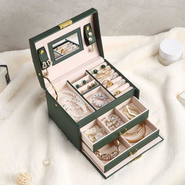 Accepable OEM/ODM Fashion Suit Travel Jewelry Boxes with Large Storage in Pu Leather