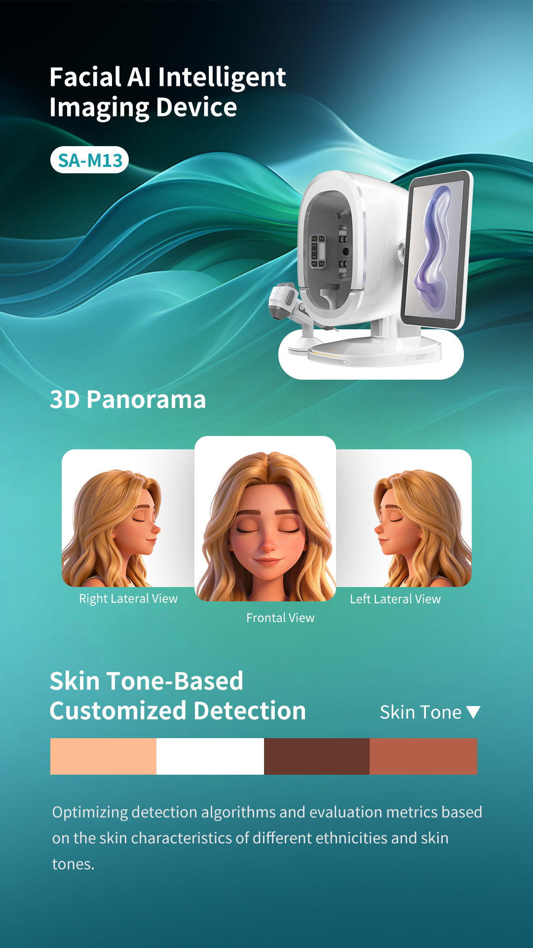 Triple Lens Facial Tester Scanner 19 Languages 8 Spectral 3D AI Skin Analysis Machine