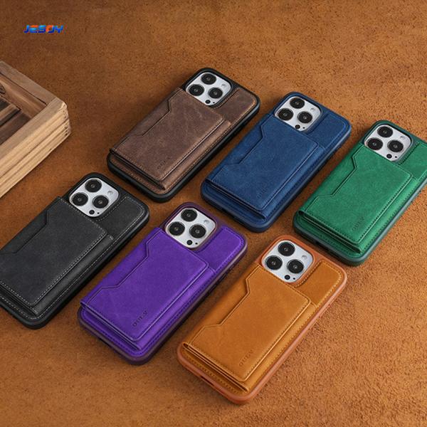 Fashionable Leather Phone Case Brown Vegan Leather Phone Wallet OEM