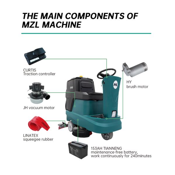 90L Riding Scrubber Machine Electric Tile Cordless Floor Sweeper