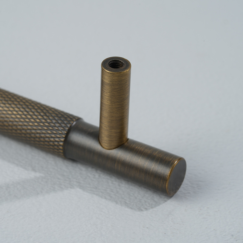 Modernity Minimalist Nordic Brass T-Bar Long Handle Adjustable Cabinet Wardrobe Door Hardware with Knurled Door Knob