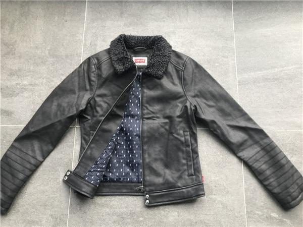 Levis Ladies' dark grey zip through pleather jacket with sherpa collar LEDO1733
