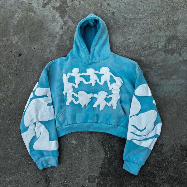 Streetwear French Terry Cropped Pullover Hoodie Men Custom Puff Print Design