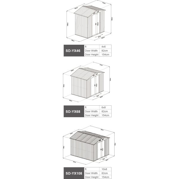 Mail Package Outdoor Metal Storage Shed 4x6ft 4x8Ft  0.6mm Thickness Galvanized Frame