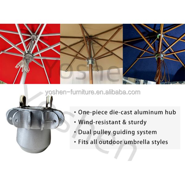 Heavy Duty One Piece Alloy Canopy Hub with Pulleys for 8 Rib Market Umbrella Replacement