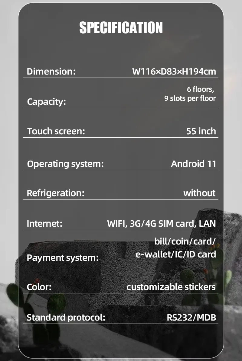 Large 55-Inch Touch Screen Vending Machine with Lightbox For Selling Snacks and Drinks