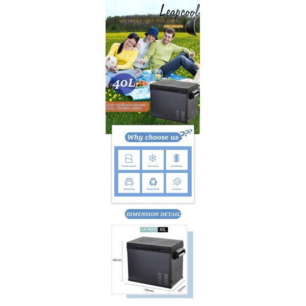 Réfrigérateur de voiture portable de 40 litres avec double régulateur de température et réfrigérant R134a