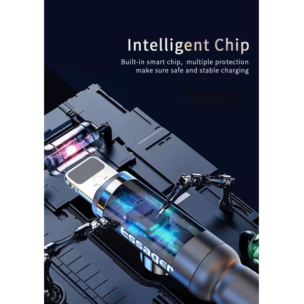 Type C Micro USB IOS LED 3 In 1 Magnetic Charger Cable With Two Head Charging