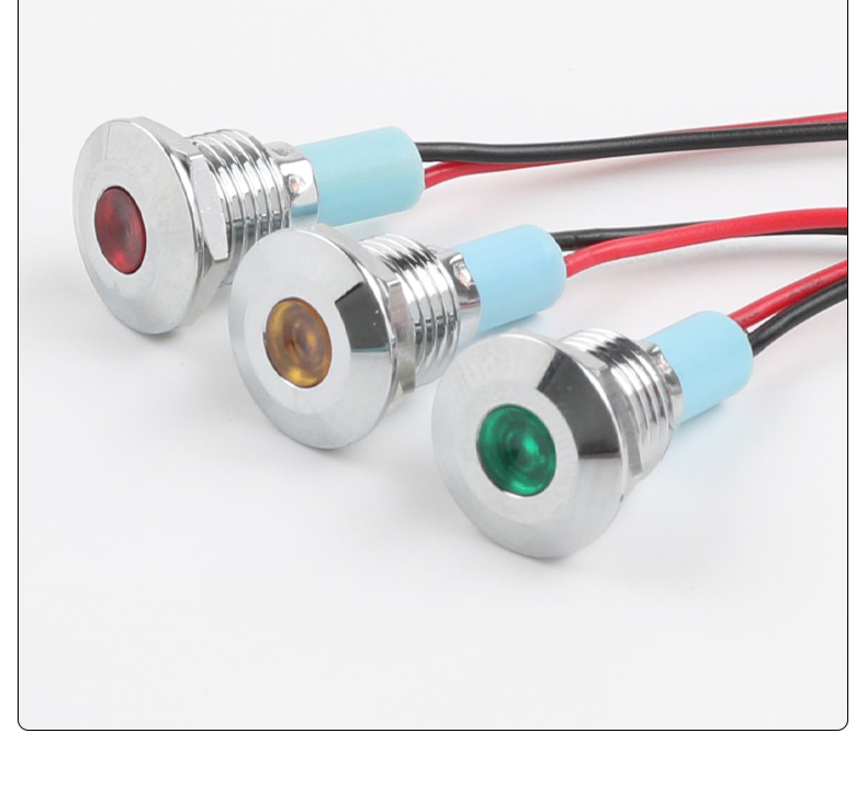 High Brightness 10mm Metal Power Indicator Light LED Display 15cm Wire Multi-Color (Red/Green/Yellow/Blue/White) IP65 Rated