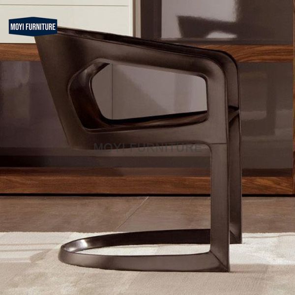 Modern New Design Leather Dining Chair Hotel Villa Black Metal Frame S Shape Restaurant Armchair Furniture