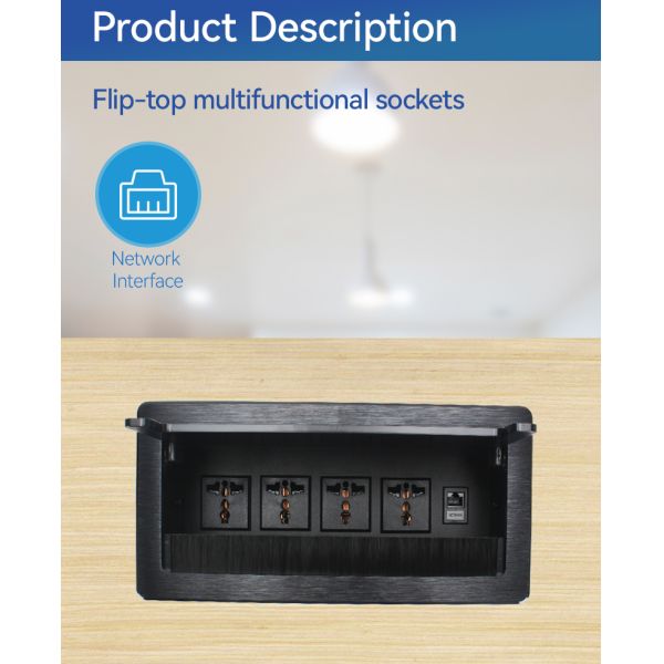Universal CAT6 RJ45 Conference Electrical Socket Desk Power Plug Strip Outlet USB Network