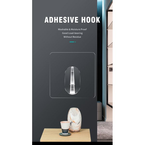 WGO Self Adhesive PC clear coat hook Heavy Duty For Hanging Coat Towel Kitchen Bathroom Waterproof Rustproof