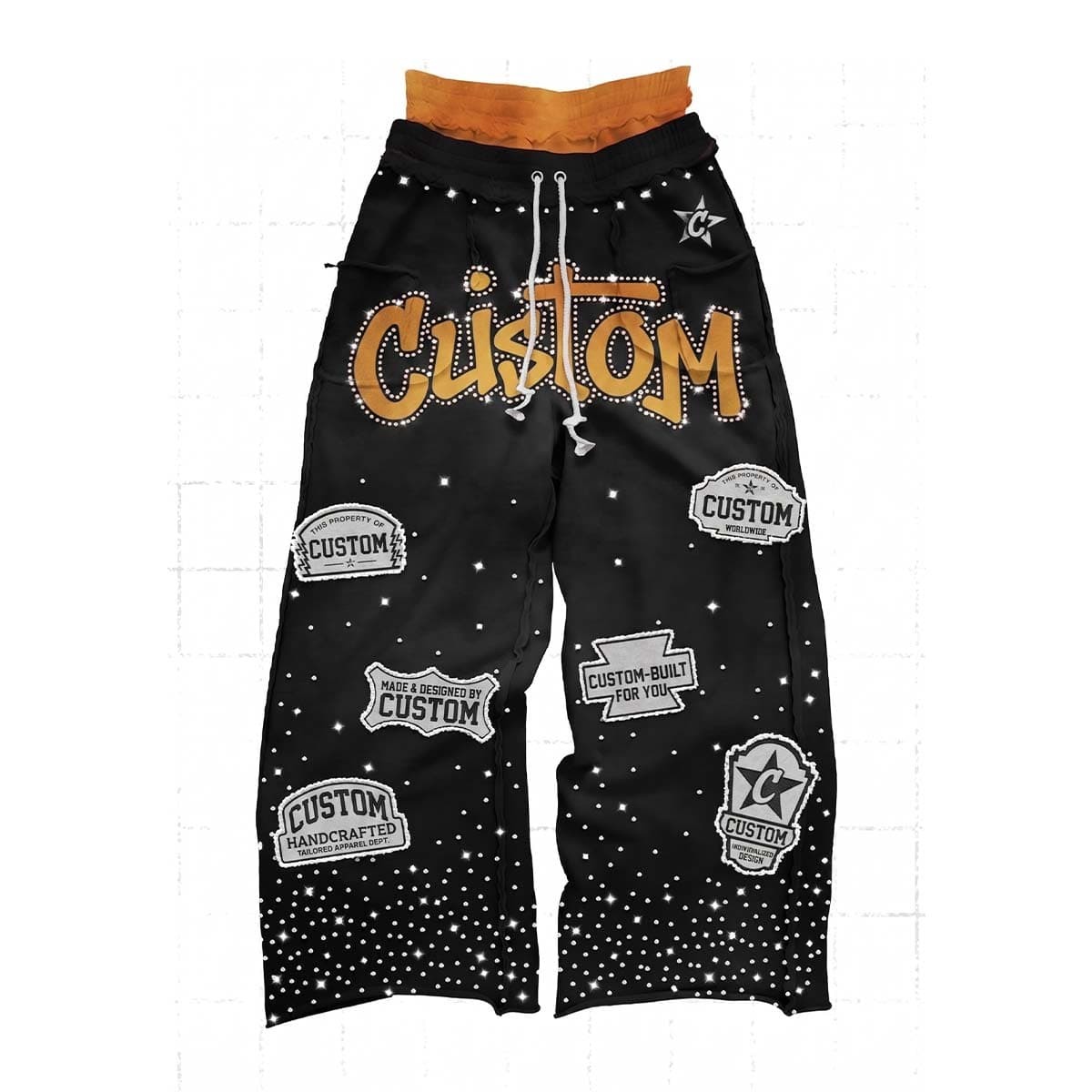 Custom 100%cotton Rhinestone Applique Embroidery Pants for Men 