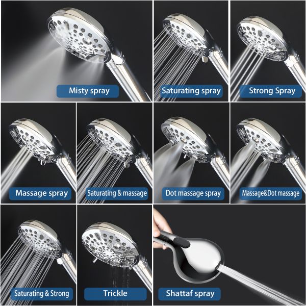 Brass High Pressure Rain Shower With A Stone Filtered 10 Spray Water Function Adjustable Hand Held Shower Head