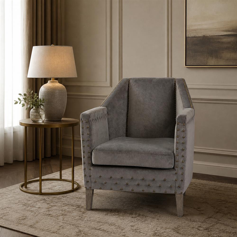 Vintage Nailhead Velvet Accent Chair, Single Seat – CYC-044
