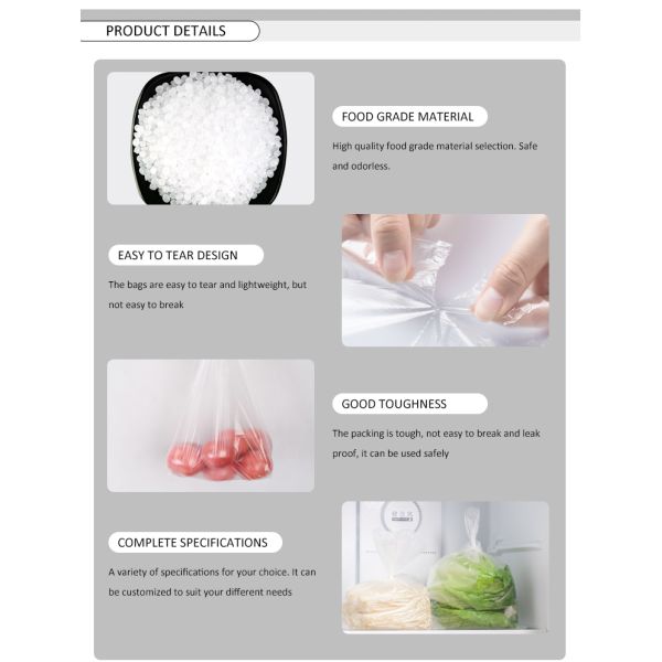 Прозрачная упаковка продуктов питания плоские полиэтиленовые пакеты на рулонах Биоразлагаемый HDPE материал и толщина 5-100 микрограмм